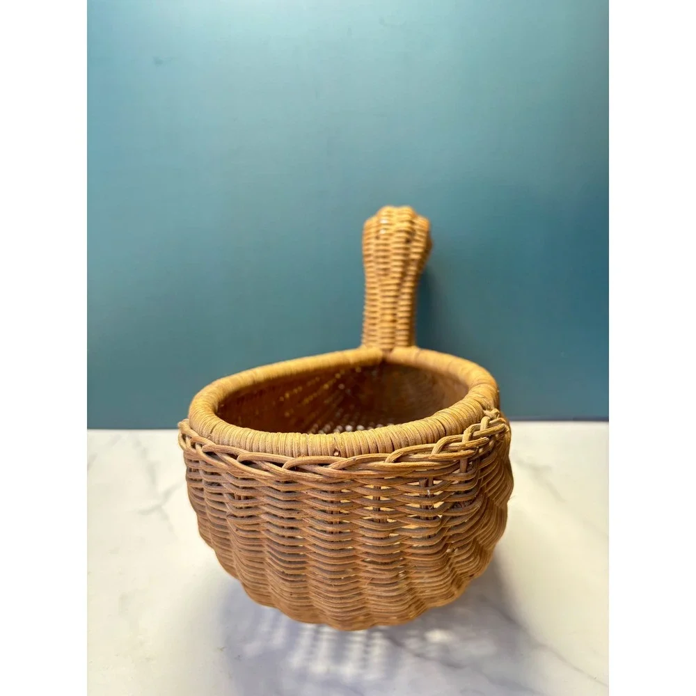 Vintage Wicker Duck Basket Handwoven Rattan Mallard Figurine Decor Catchall